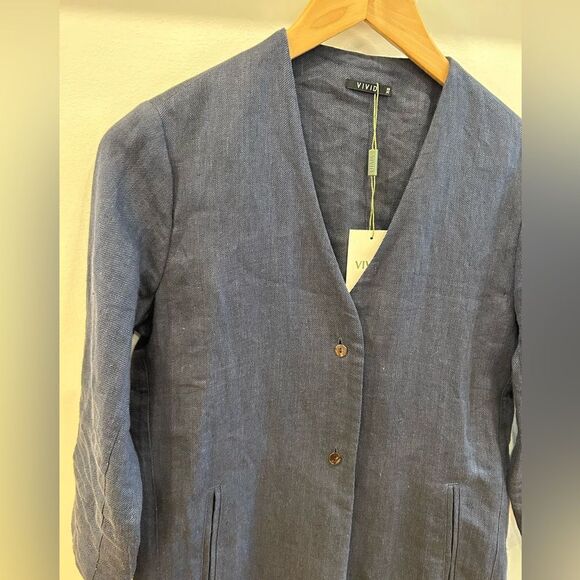 Vivid Linen Straight Fit Button Front Long Jacket - Picture 5 of 9